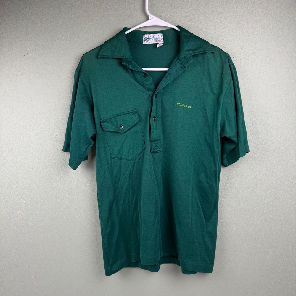 Vintage Pickering Green Single Stitch Pocket Polo Shirt‎ El Prado Mens Medium